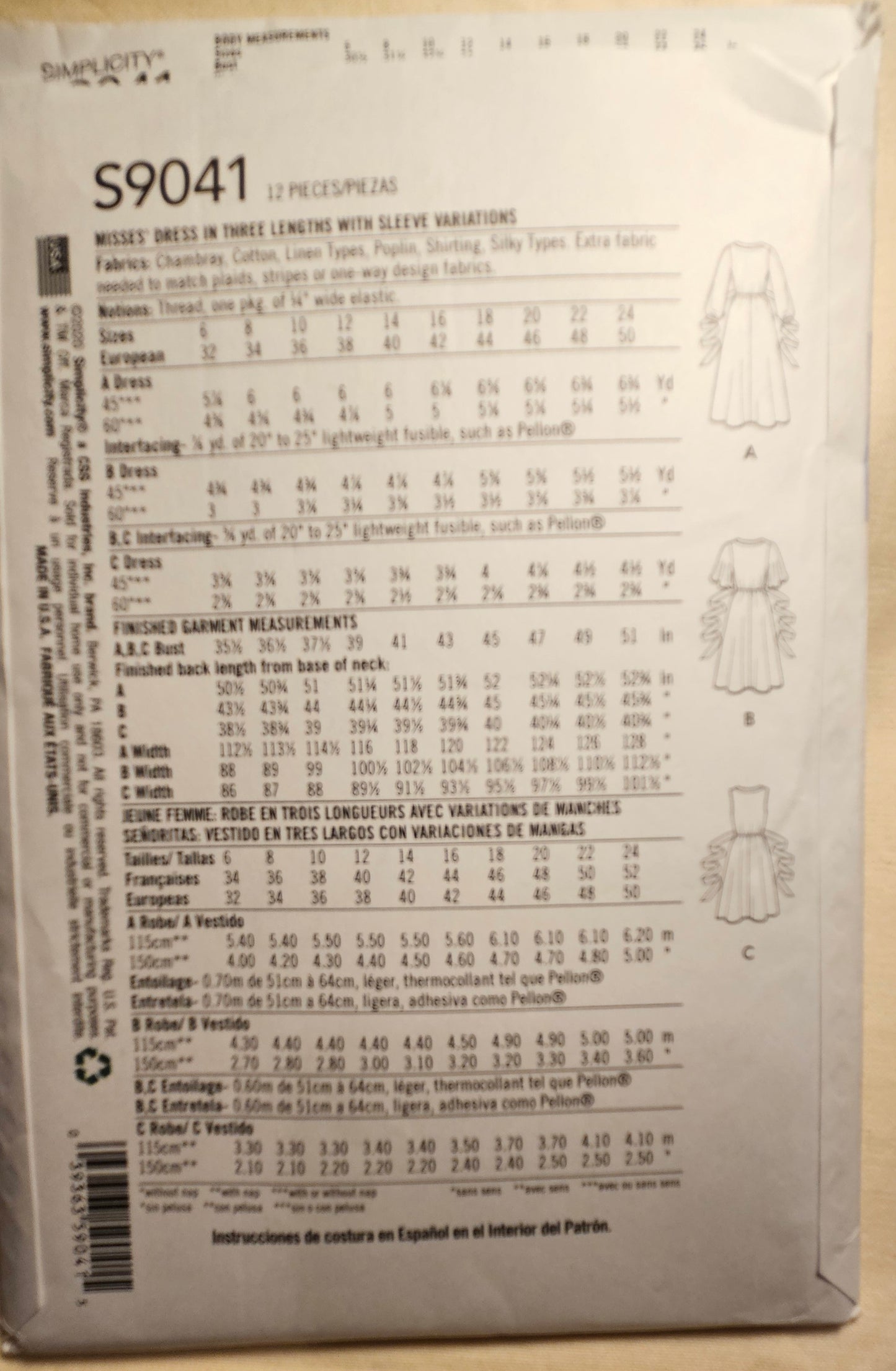 Simplicity #S9041 misses dress sizes H5 6-14 uncut ff sewing pattern