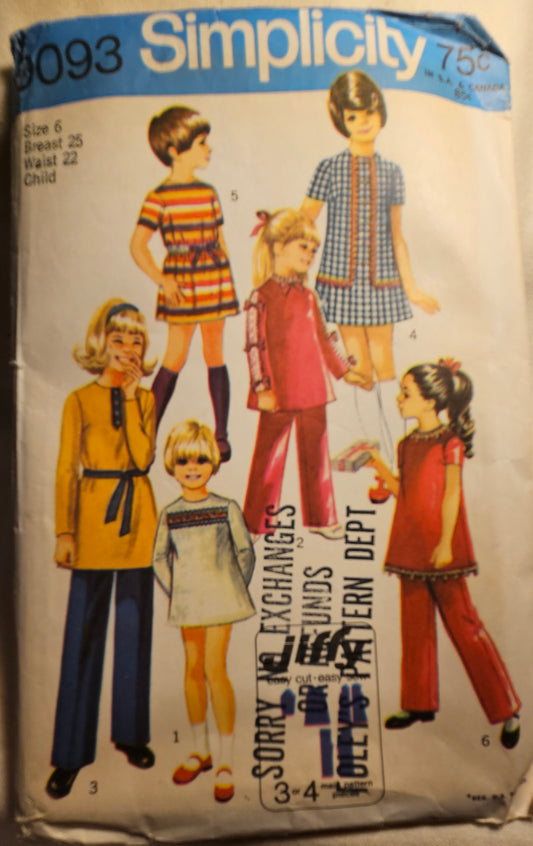 Simplicity #9093 child size 6 mini-dress uncut ff sewing pattern