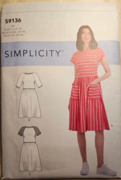 Simplicity #S9136 misses dress sizes H5 6-14 uncut ff sewing pattern