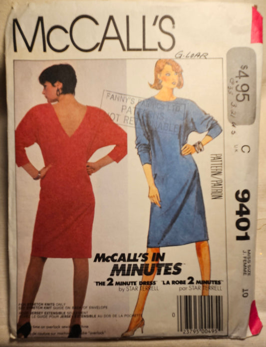 McCall's #9401 misses size 10 dress uncut ff sewing pattern