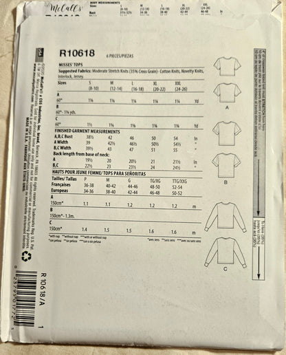 McCall's #R10618 misses top size A S-XXL uncut ff sewing pattern