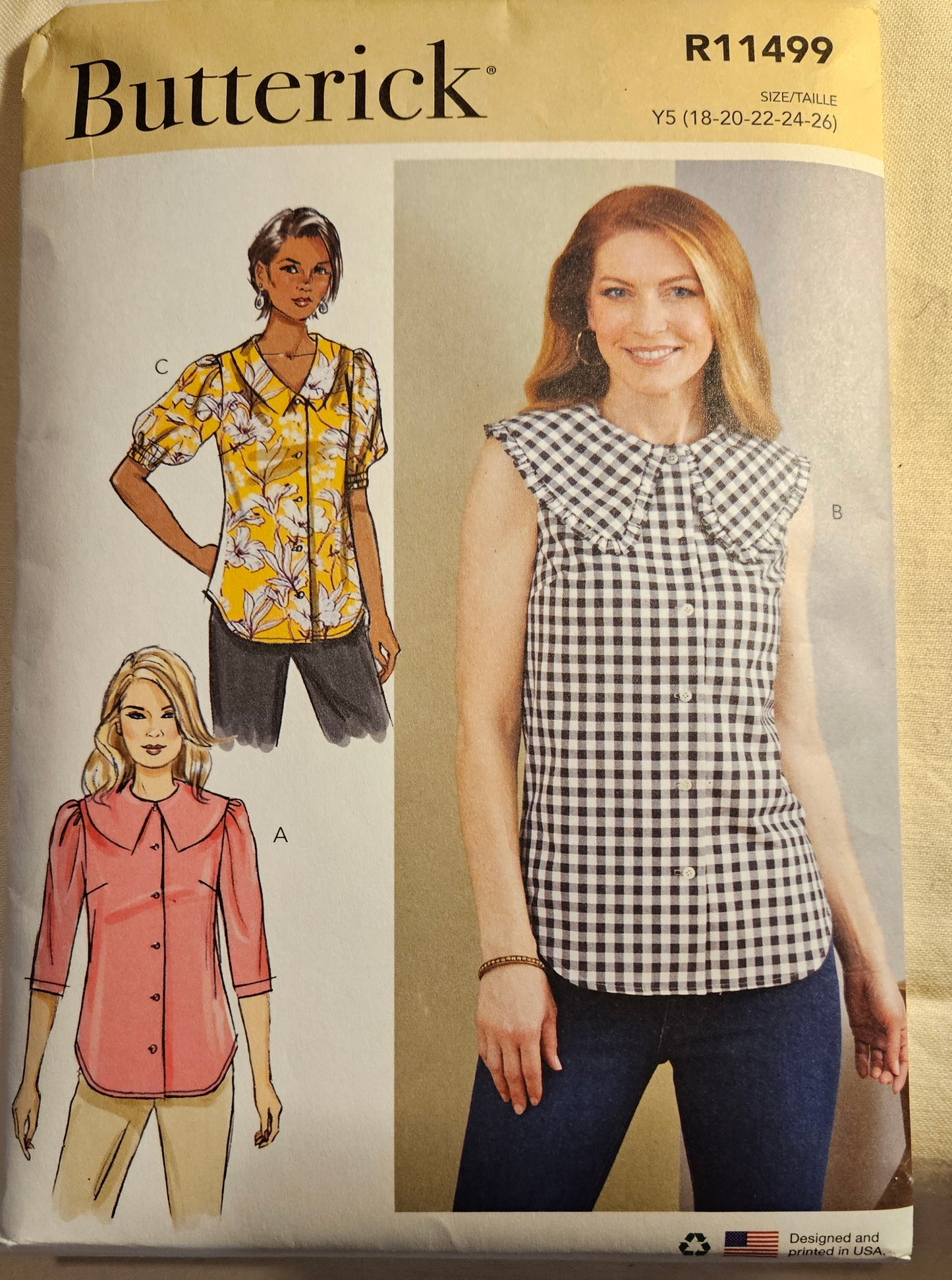 Butterick #R11499 misses top sizes Y5 18-26 uncut ff sewing pattern