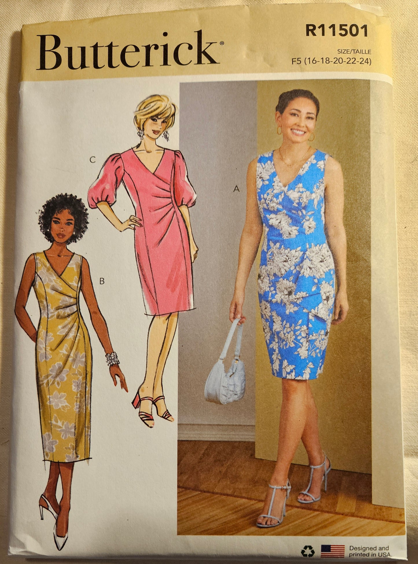 Butterick #R11501 misses dress sizes F5 16-24 uncut ff sewing pattern