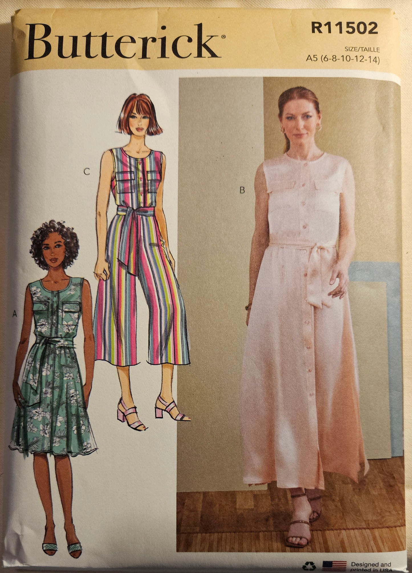 Butterick #R11502 misses dress jumpsuit sizes A5 6-14 uncut ff sewing pattern