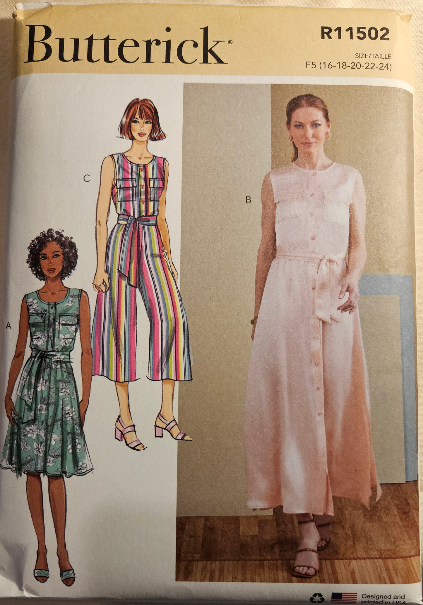 Butterick #R11502 misses dress jumpsuit sizes F5 16-24 uncut ff sewing pattern