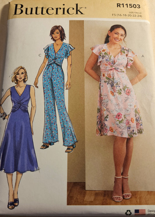 Butterick #R11503 misses dress jumpsuit sizes F5 16-24 uncut ff sewing pattern