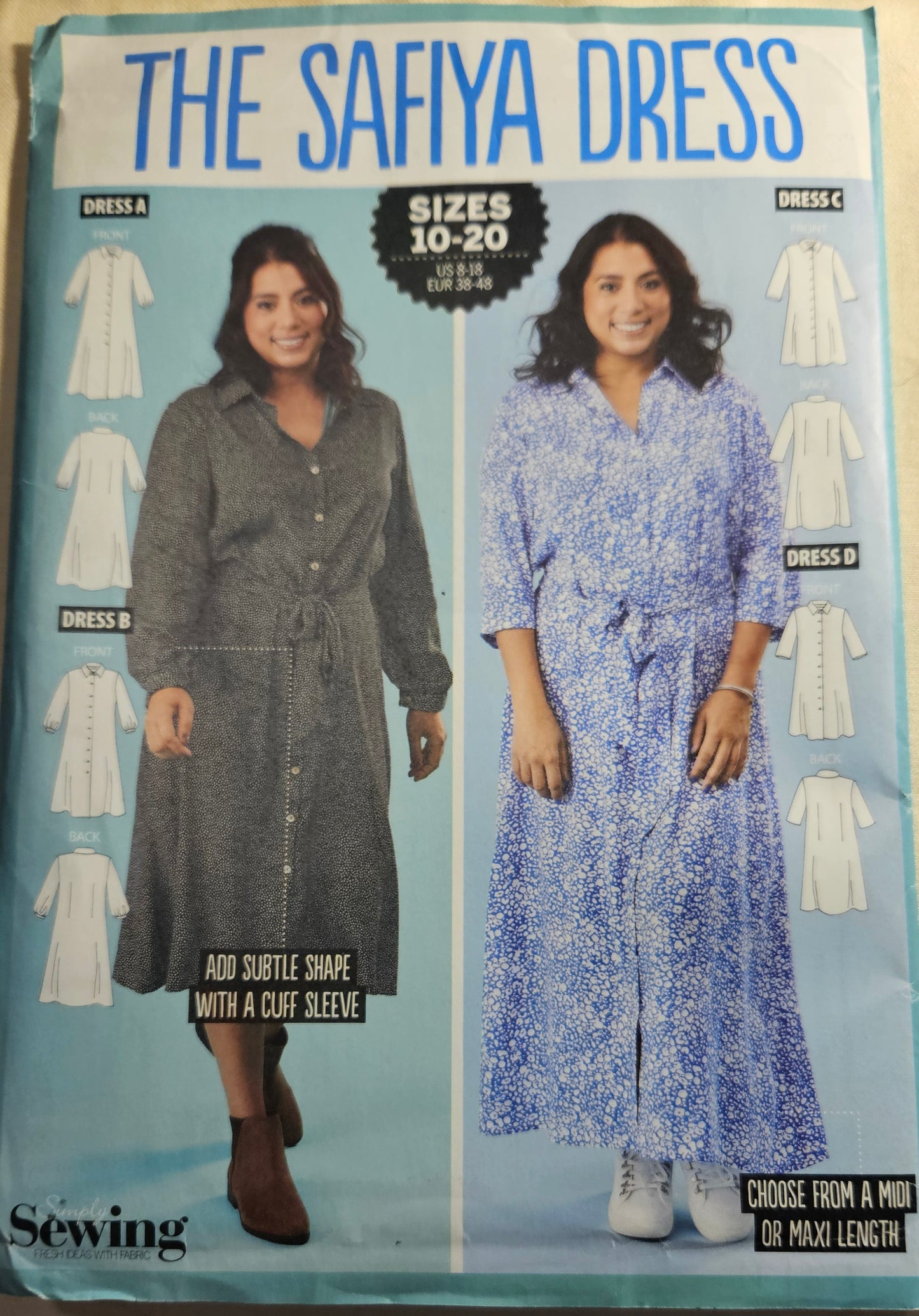 Simply Sewing The Safiya Dress misses size 10-20 uncut ff sewing pattern