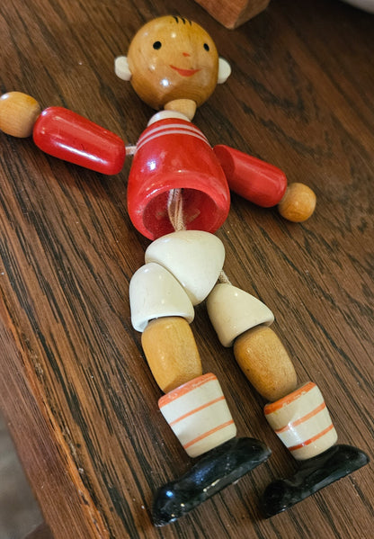 Vintage Old Wooden toy Football player USSR 1960-70s