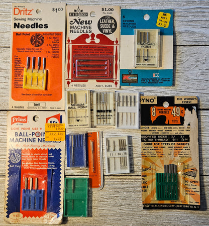 Lot Mixed brand and size variety Sewing Machine Needles 9, 11, 16, 18 vtg