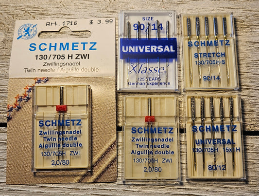 LOT Schmetz Klasse single & twin Sewing Machine Needles, multiple sizes 12 14