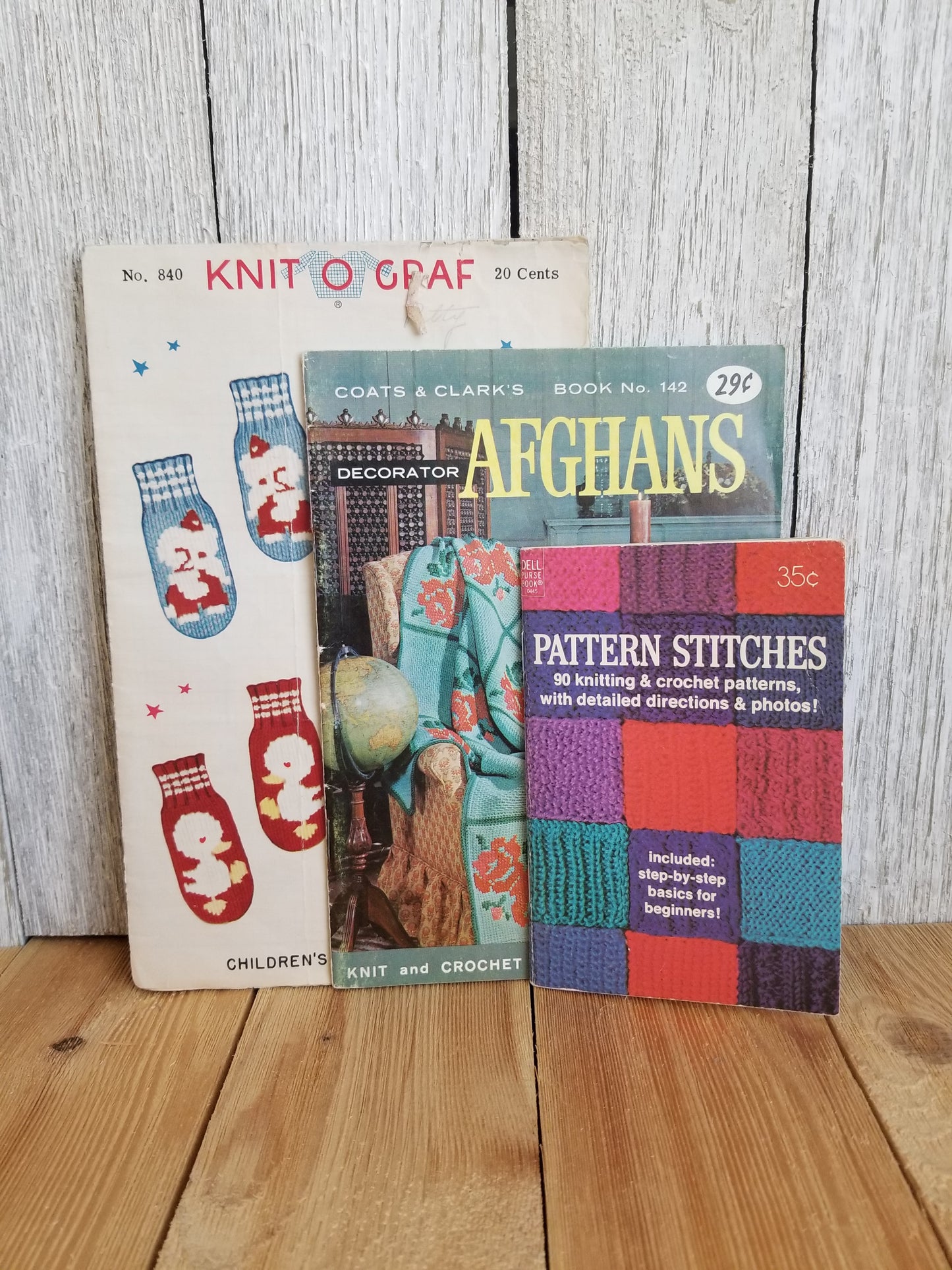 Vintage Knitting and Crochet Books lot of 3 Pattern Stitches Decorator Afghans Colorwork Mittens