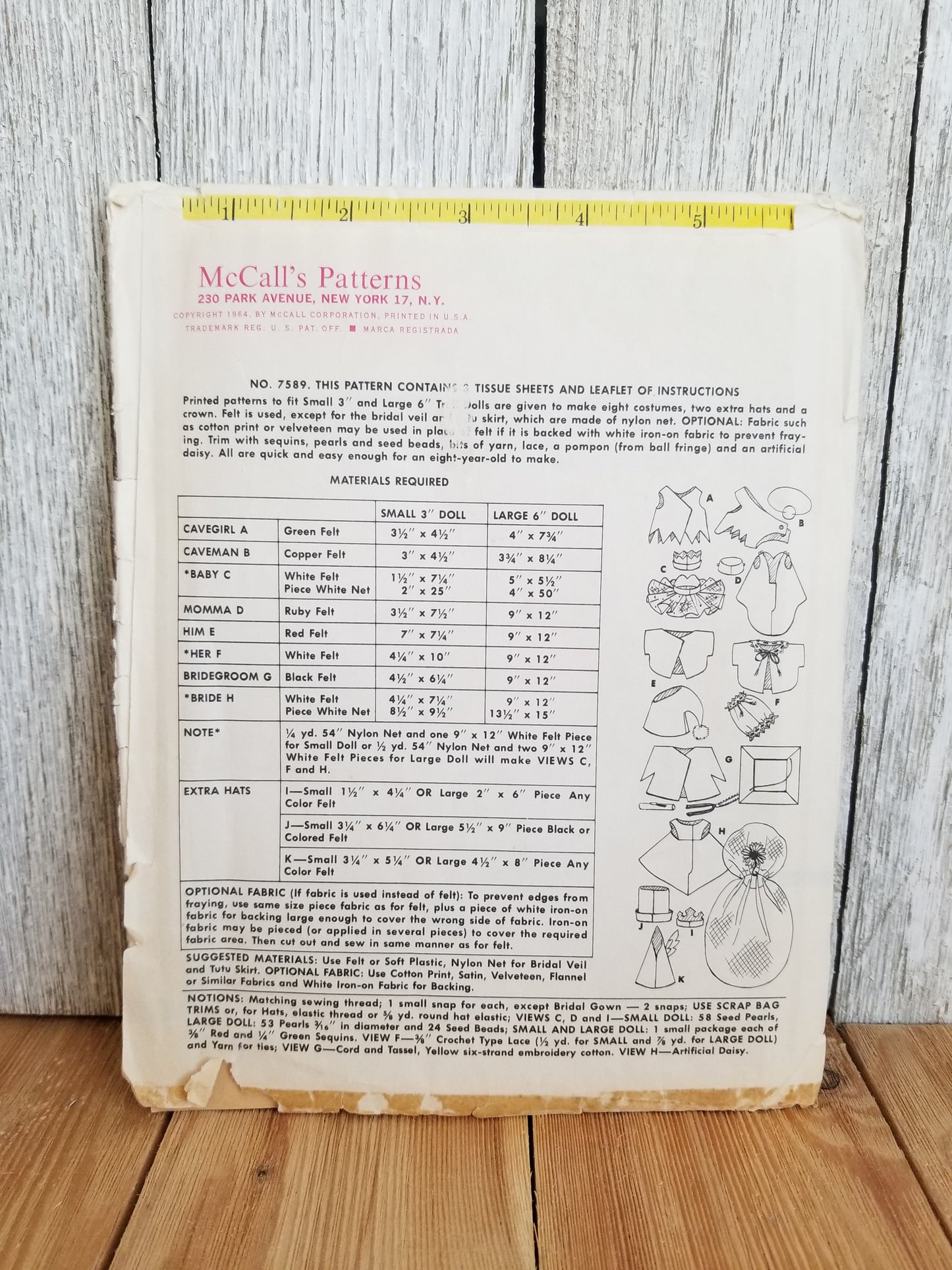 1960's McCall's 7589 Troll Doll Clothes for Every Occasion Trolls 3 inch & 6 inches Tall