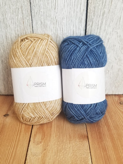 Prism Fabrics and Crafts Cotton Wool Blend yarn 50g Tan and Blue Choose your Color