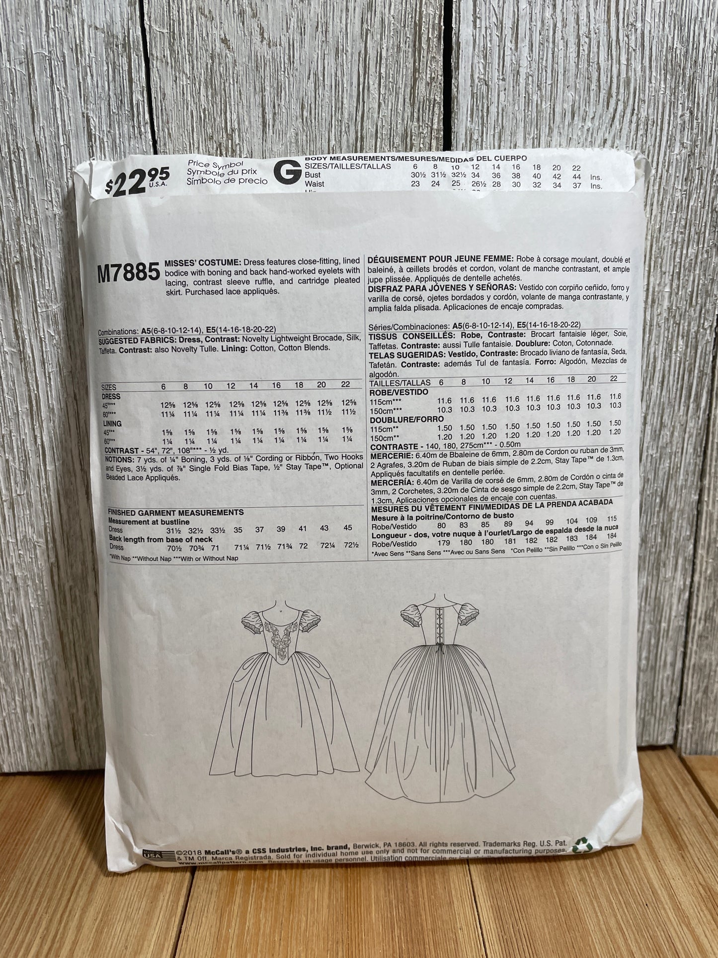 McCall's M7885 Floor Length Princess Dress Victorian Size 6-22 Pattern UNCUT FF Halloween Costume