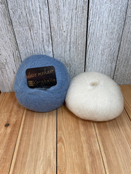Lace Mohair Yarn Karabella Blue and White Yarn 2 Skein Bundle