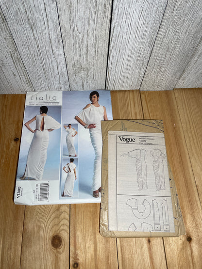 Vogue V1305 Lialia Pullover Ruched Dress Asymmetrical Sleeve Keyhole Back Size 6-14 Pattern UNCUT FF