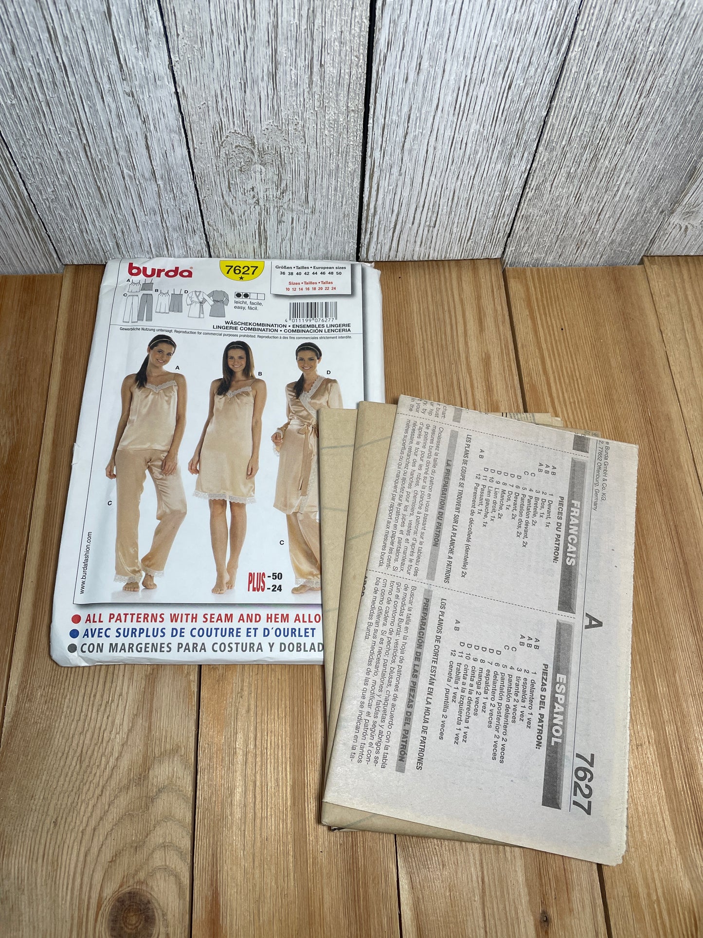 Burda 7627 Sleepwear Lingerie Nighty Robe Tank Top and Pants Pattern Plus Size 10-24 UNCUT FF