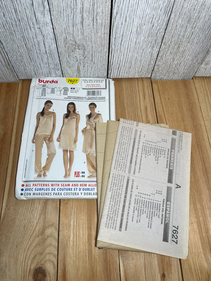Burda 7627 Sleepwear Lingerie Nighty Robe Tank Top and Pants Pattern Plus Size 10-24 UNCUT FF