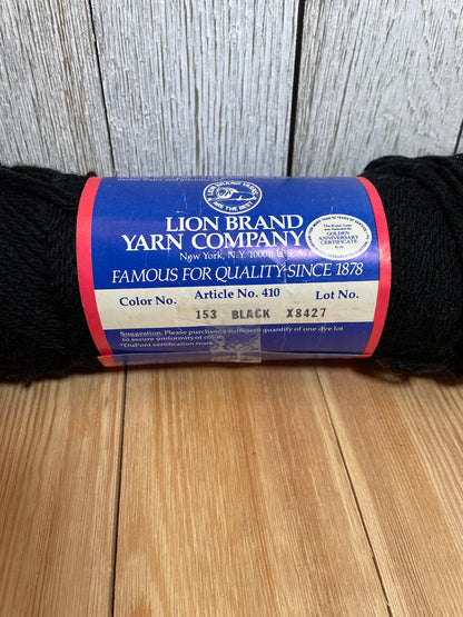 1 Skein Lion Brand Black Acrylic Yarn color 153 lot # 8427