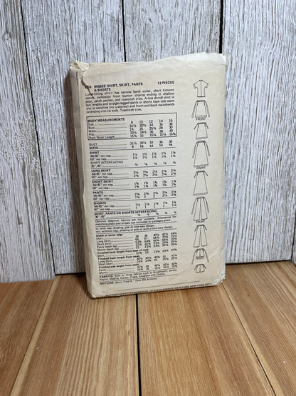 Butterick 4259 Tie Skirt, Panks, Shorts, Shirt Pattern Size 14 PreCUT Complete