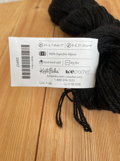 Knit Picks Alpaca Cloud Thomas Black Sock Yarn Full skein