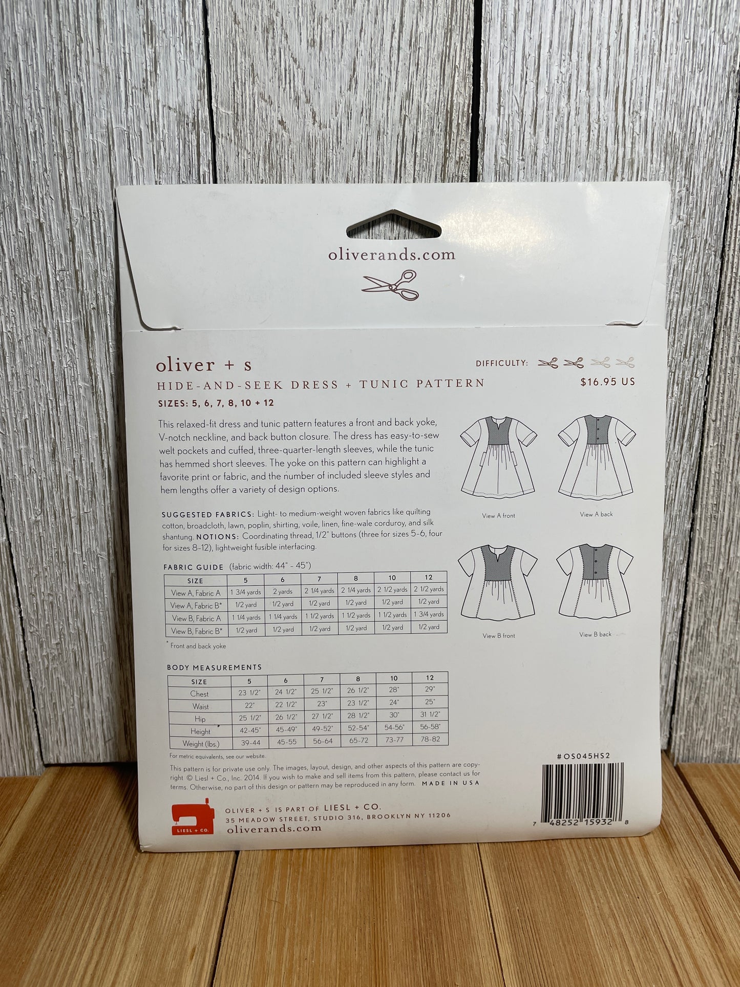 Oliver + S Girls Child Dress and Shorts Physical Pattern (U PIC Pattern) UNCUT FACTORY FOLDED Oliver and S