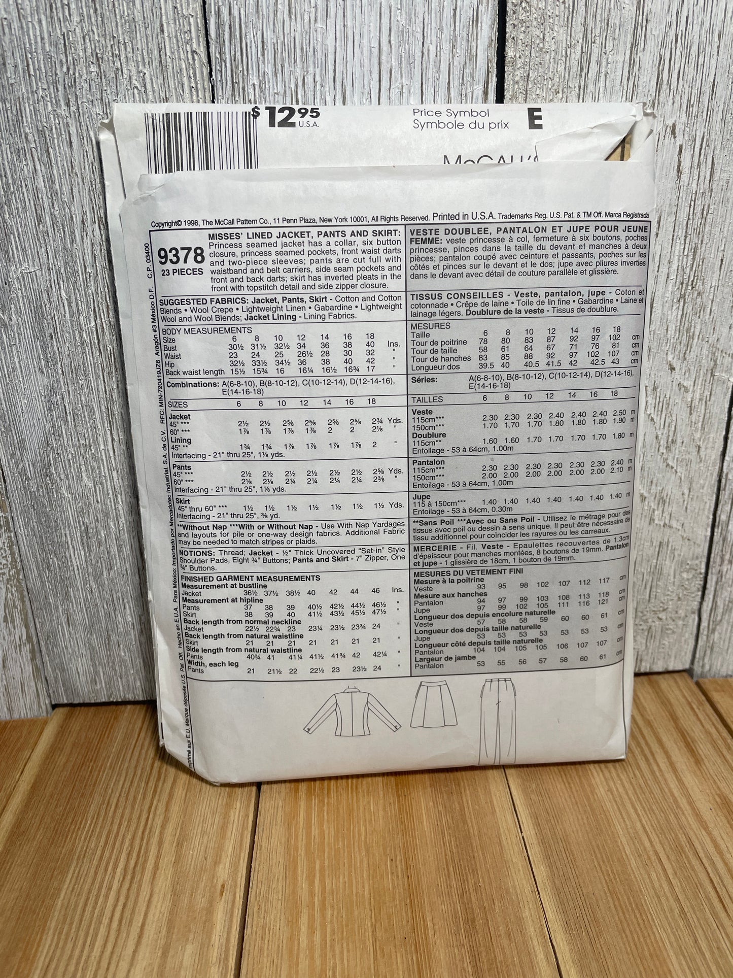 McCall's 9378 Misses Career Jacket, Pants, Skirt, Blouse Size 10-14 Uncut FF Sewing Pattern