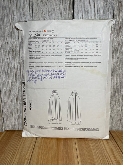 Vogue V1240 Halter Top Zip Up Flowy Dress Tiered Mid-Thigh Dress Size 12-18 Pattern UNCUT
