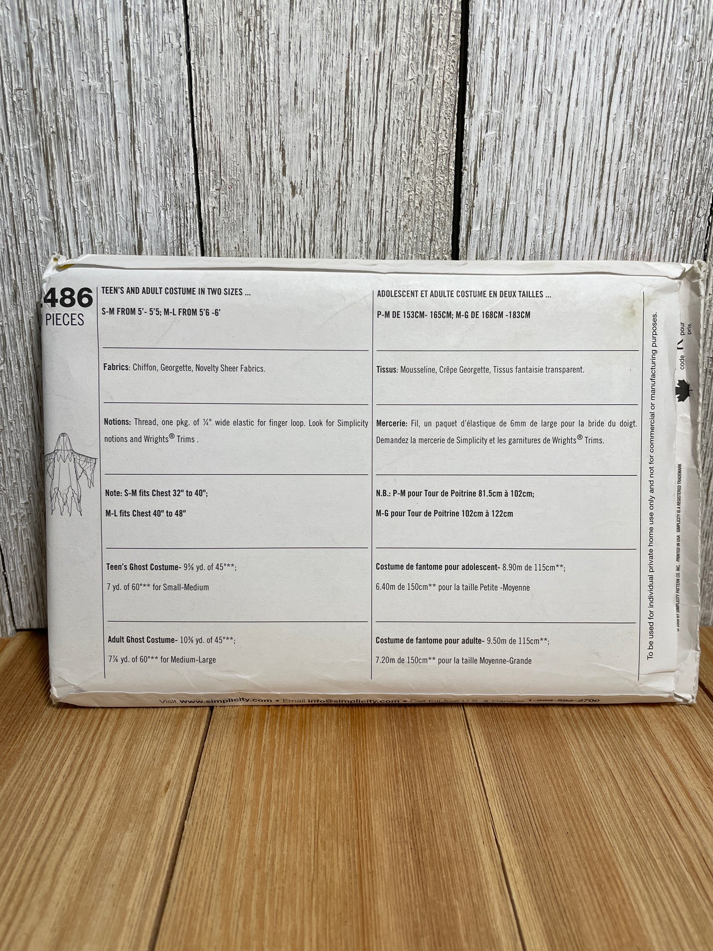 Simplicity 2486 Teen Adult Ghost Spooky Costume Size S-L Pattern UNCUT FF Halloween Costume