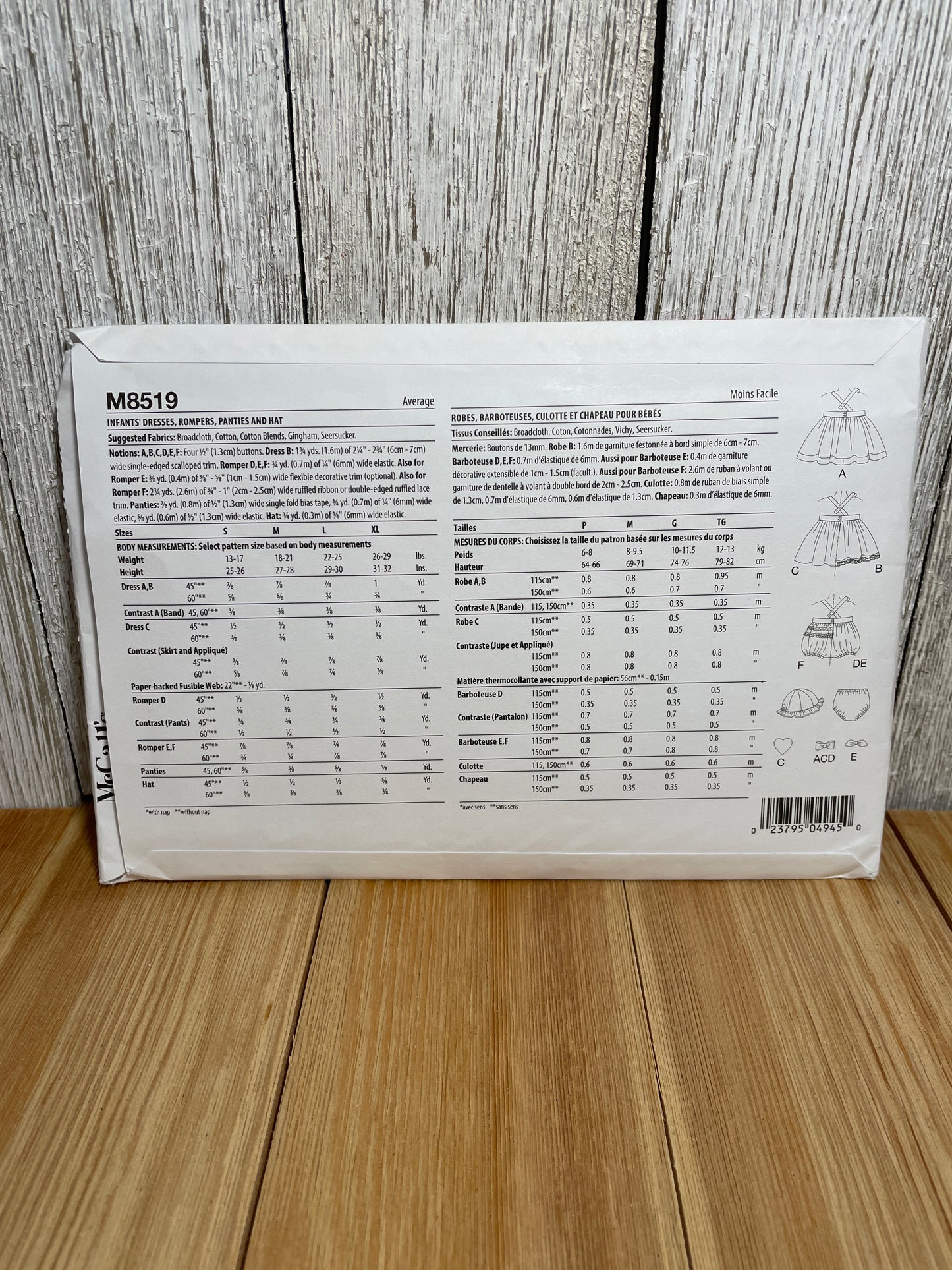 McCall's M8519 Infants Dress Romper Panties and Hat Laura Ashley Size S-XL Pattern Uncut FF