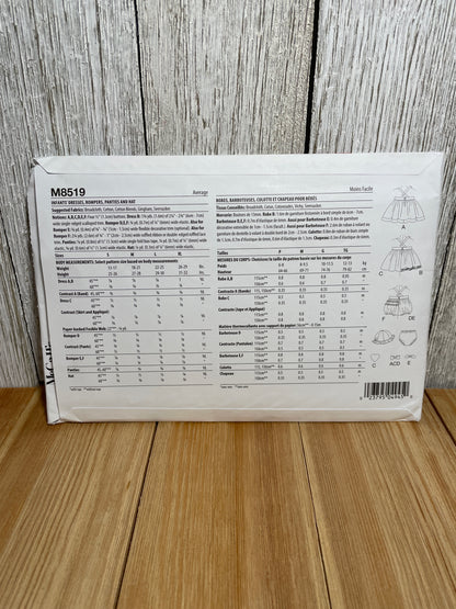 McCall's M8519 Infants Dress Romper Panties and Hat Laura Ashley Size S-XL Pattern Uncut FF