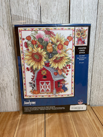 Janlynn Barn Birdhouse Bouquet 053-0400 Counted Cross Stitch Kit NEW Autumn