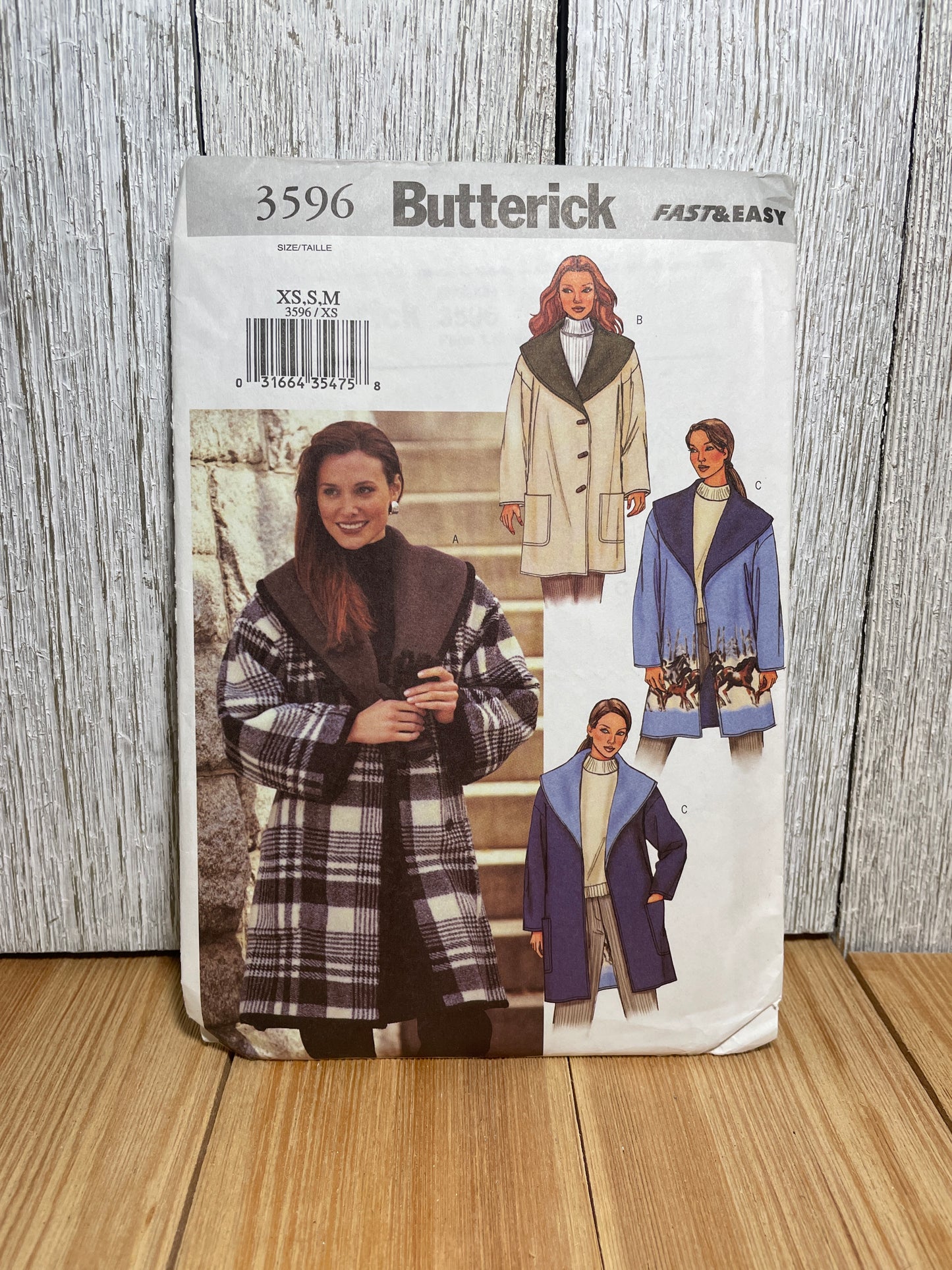 Butterick 3596 Reversable Fleece Jacket Warm Coat with Pockets and Buttons Pattern XS-M UNCUT FF