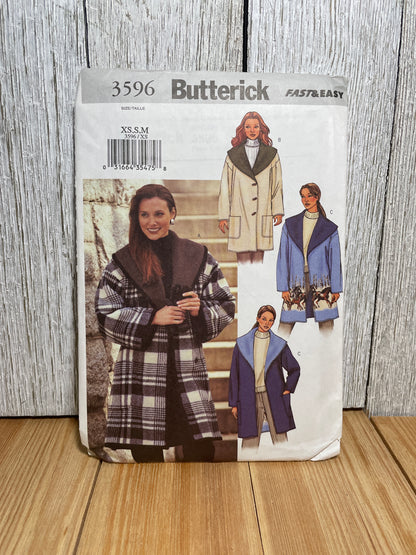 Butterick 3596 Reversable Fleece Jacket Warm Coat with Pockets and Buttons Pattern XS-M UNCUT FF