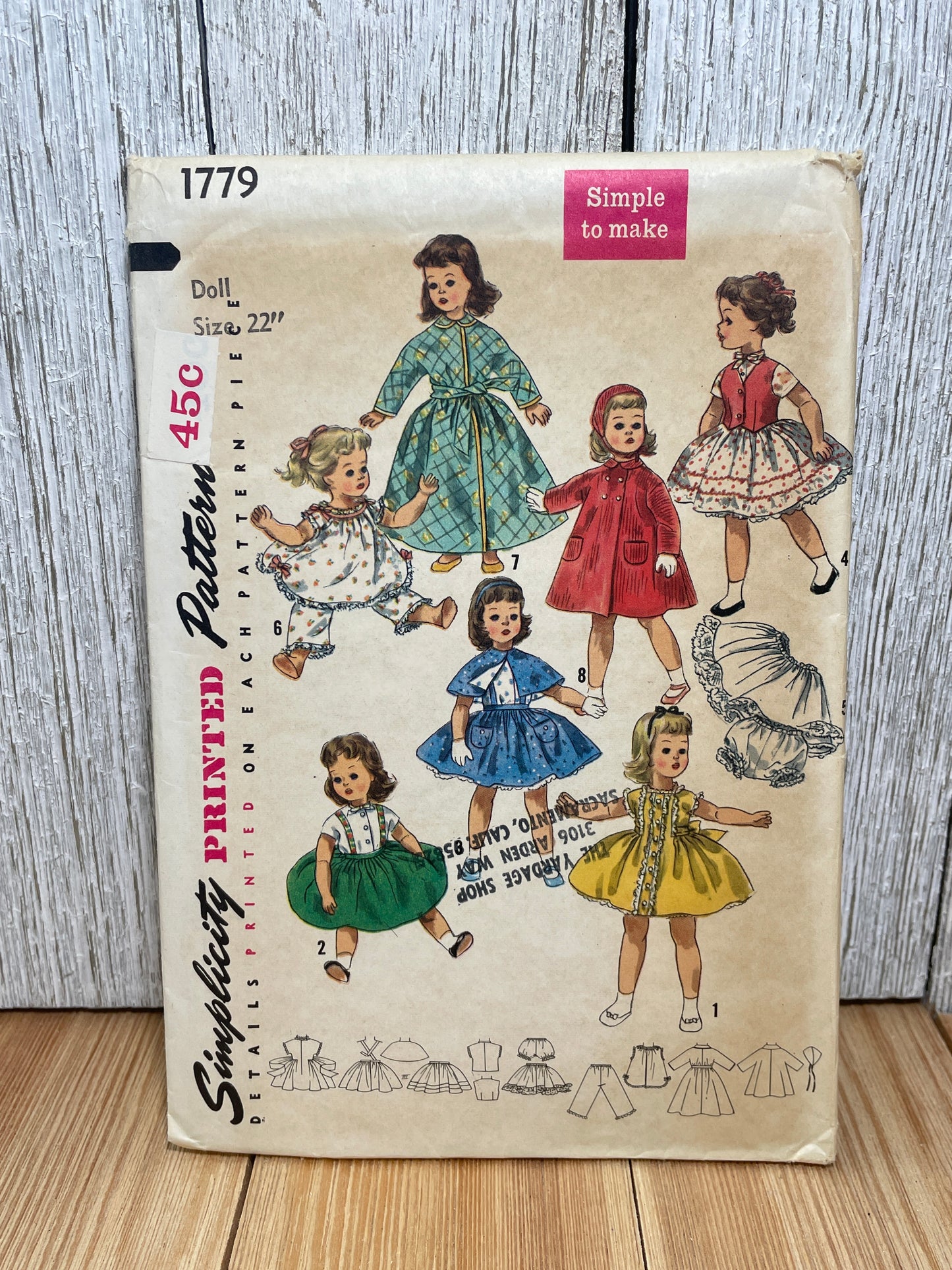 Simplicity 1779 Doll Clothes for Sweet Sue and Binnie Dress, Jacket, Skirt, Blouse Pattern UNCUT FF