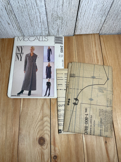McCall's 2465 Lined Coatdress Oversized Collar and Empire Waist Size 4-8 Pattern Uncut FF