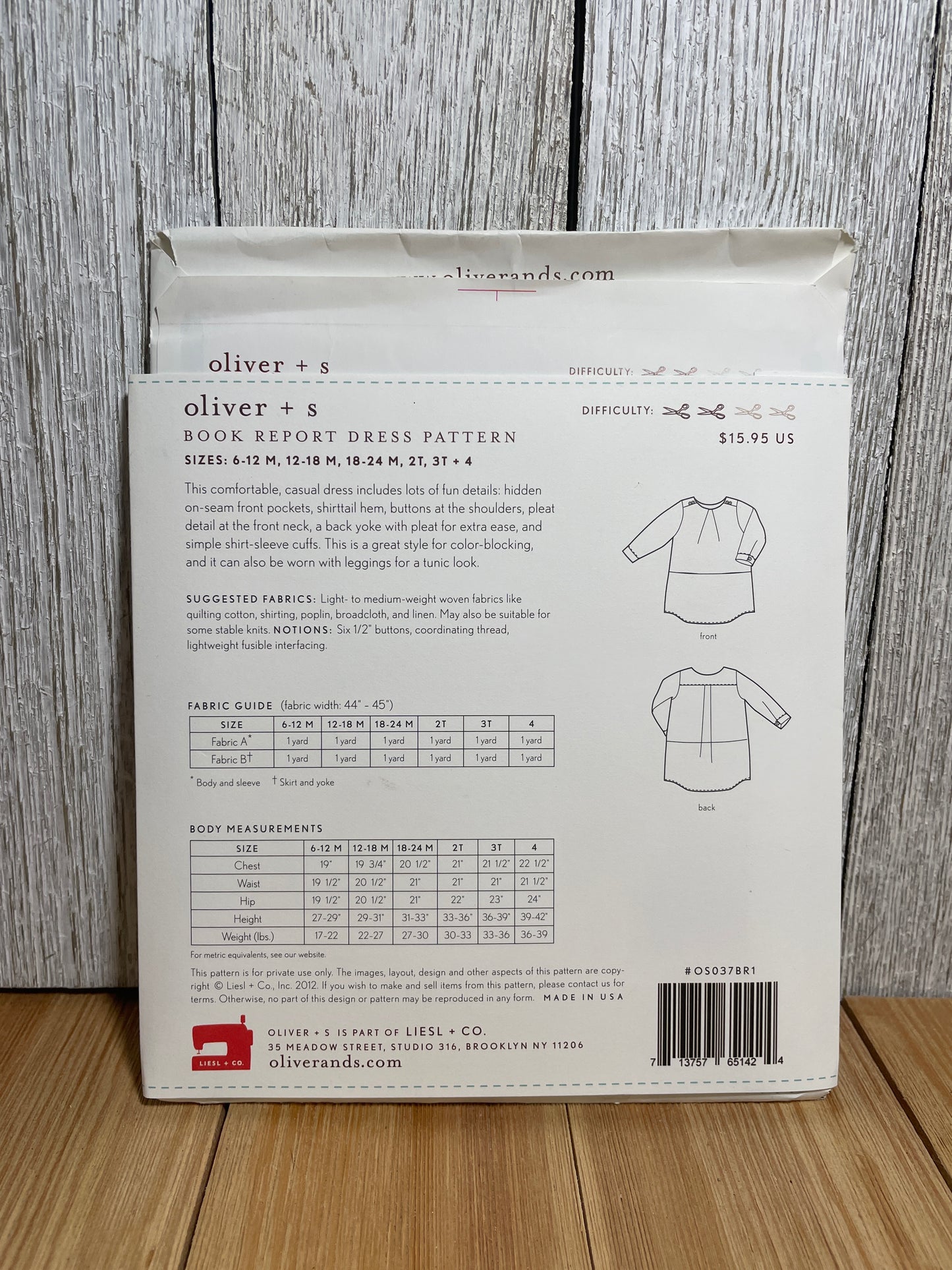 Oliver + S Girls Child Dress and Shorts Physical Pattern (U PIC Pattern) UNCUT FACTORY FOLDED Oliver and S