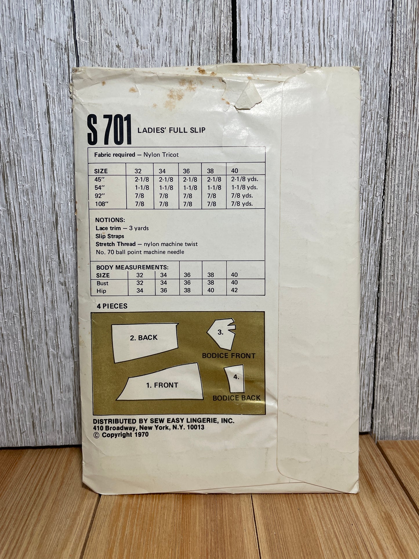 Sew Lovely Ladies Full Slip S701 Pattern Size 32-38 Vintage 1970 Cut Complete