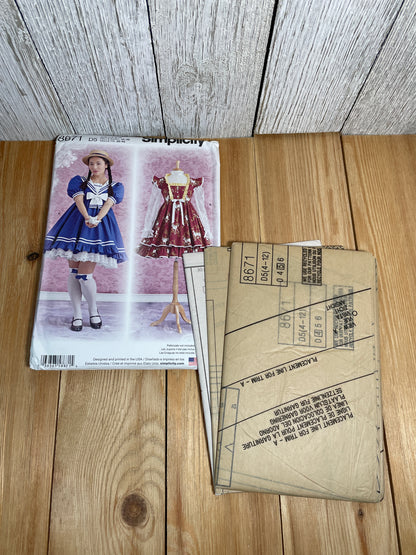 Simplicity 8671 Lolita Fantasy Dress Size 4-12 Pattern UNCUT FF Halloween Costume