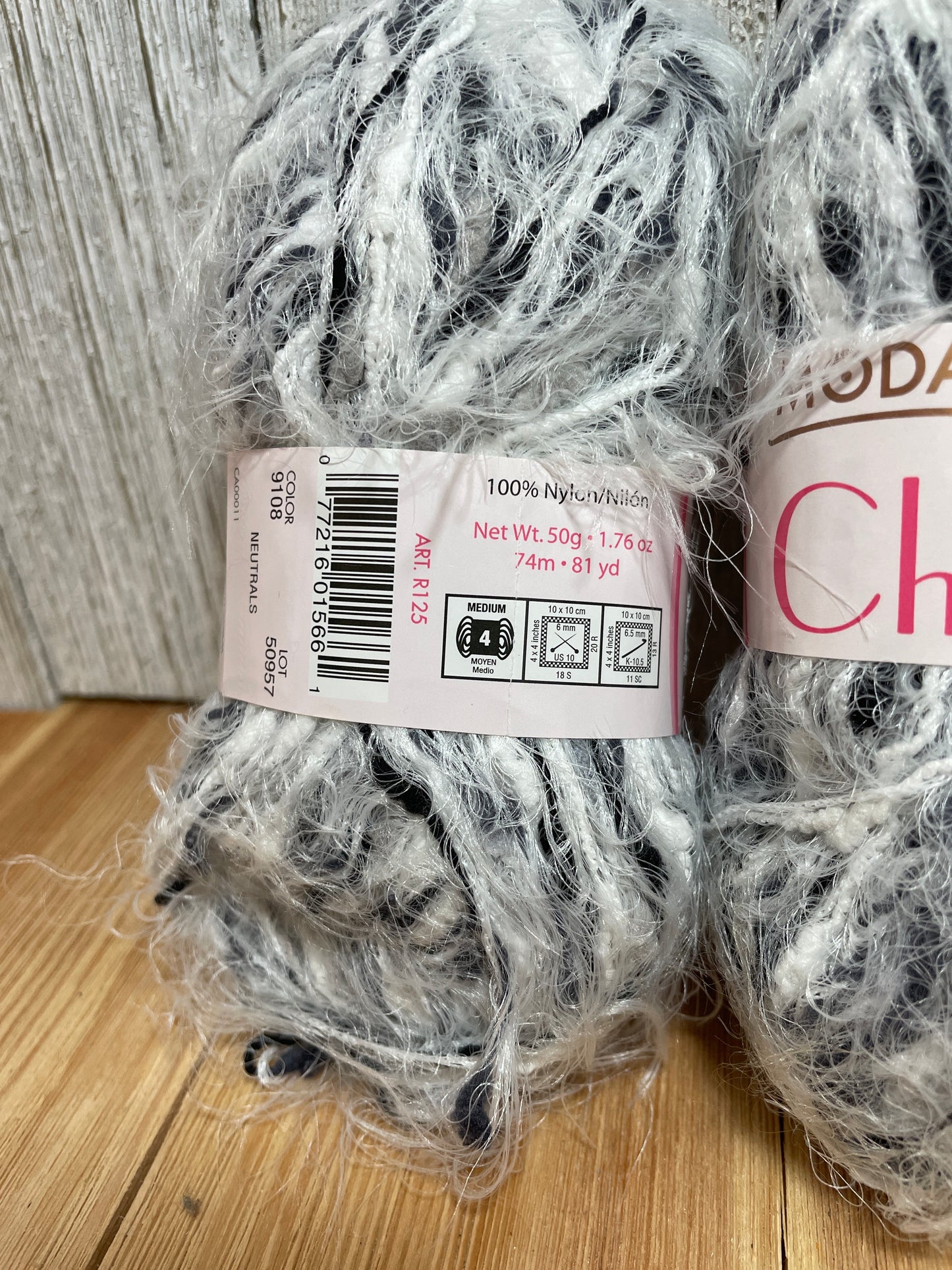 Vintage Moda Dea Cheri Fur Yarn Black and White Neutrals 2 Skein Bundle
