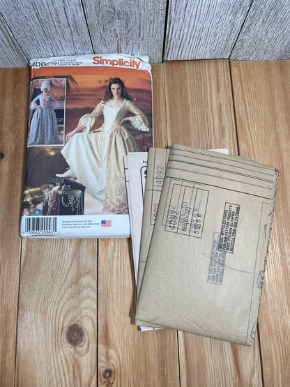 Simplicity 4092 Evening Gown Princess Colonial Dress Size 6-12 Pattern UNCUT FF Halloween Costume