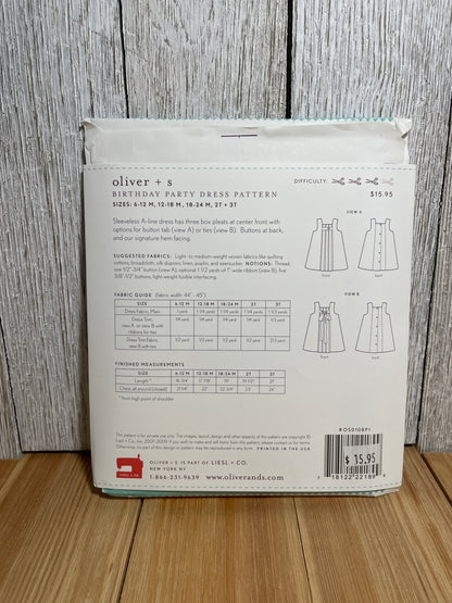 Oliver + S Girls Child Dress and Shorts Physical Pattern (U PIC Pattern) UNCUT FACTORY FOLDED Oliver and S