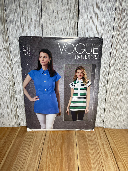 Vogue V1811 Collared Button Down Shirt with Flare Bottom. Raglan Sleeves Size 8-16 Pattern UNCUT FF