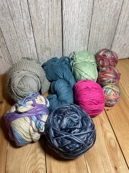 Mystery Acrylic Yarn 8 Skein Bundle Blues Pinks Greens and more
