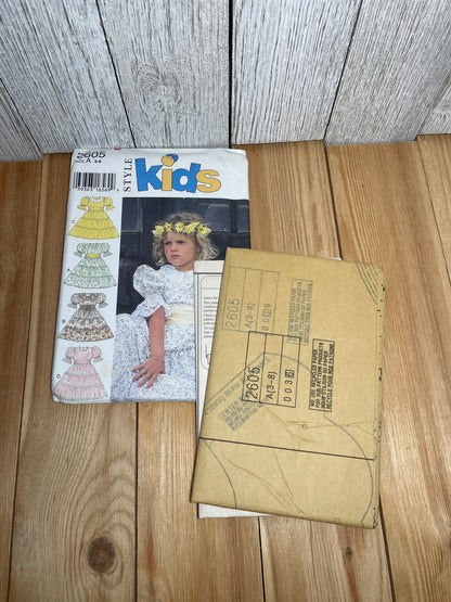 Style Kids 2605 Summer Dress Tiered Skirt Ruffled Poof Sleeve Pattern Size 3-8 UNCUT FF