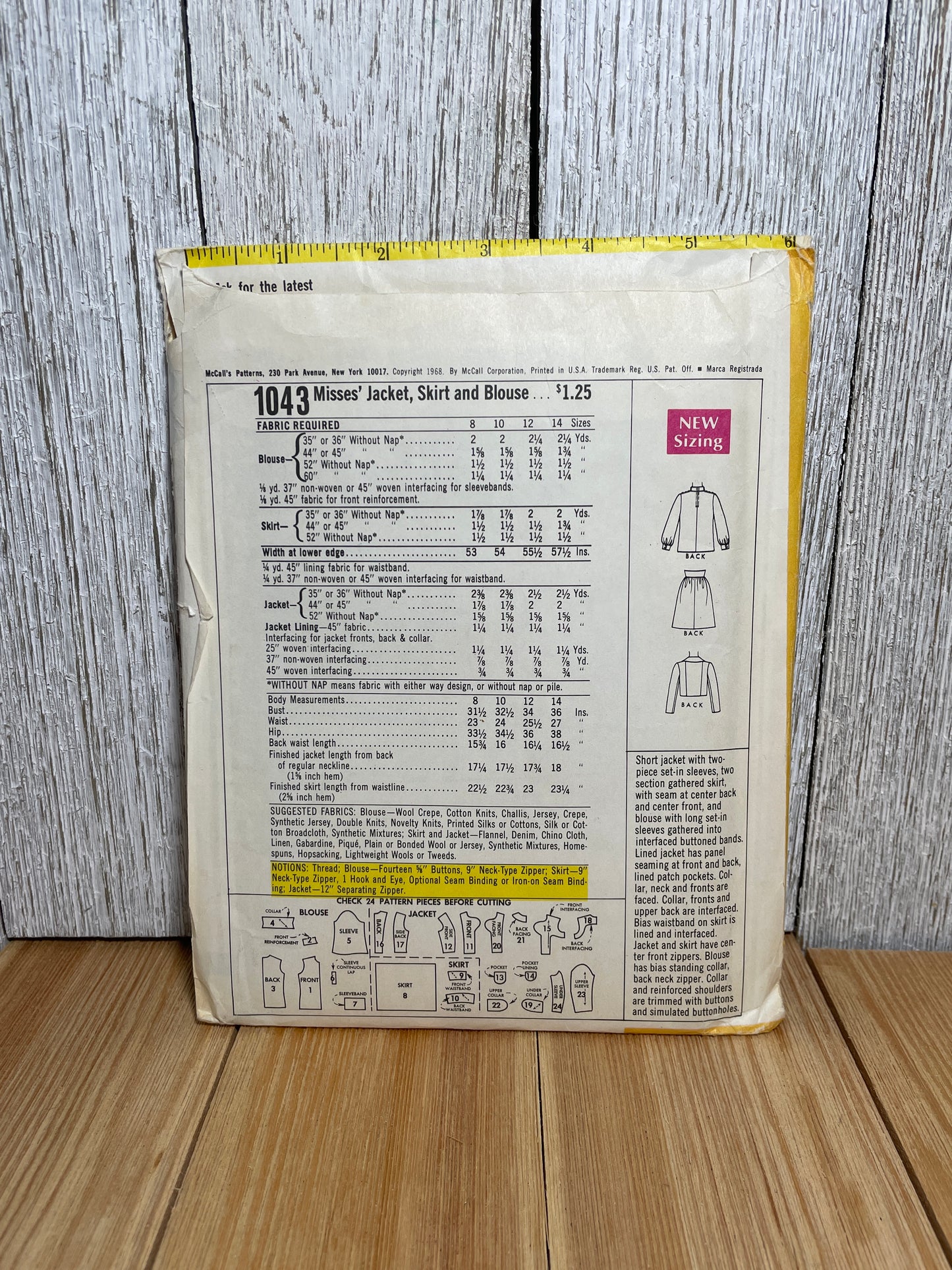 RARE McCall's N/1043 Cropped Jacket Shirt and Skirt Size 10 Pattern Uncut FF