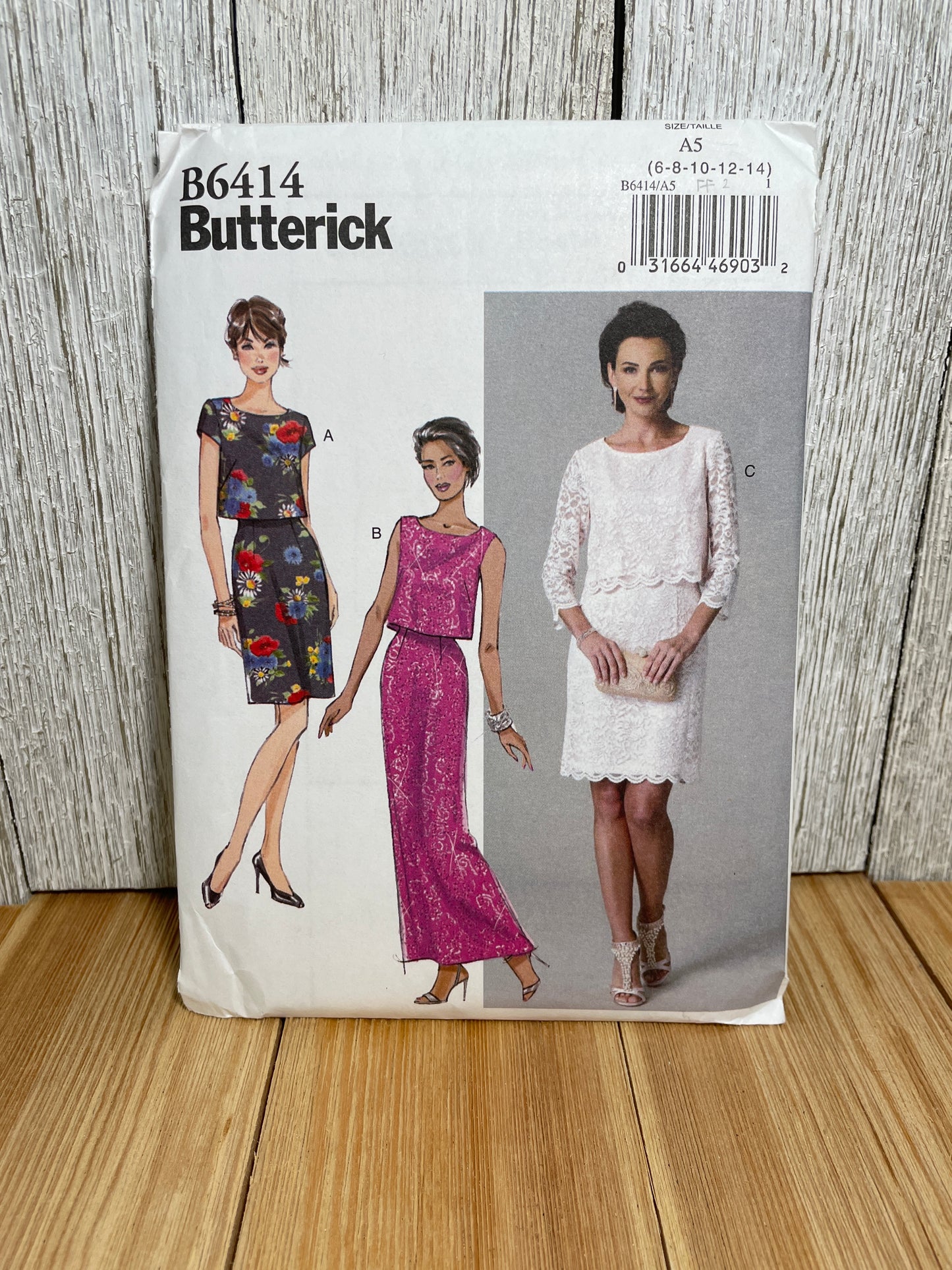 Butterick B6414 Fitted Bodice with Overlays Build in Jacket Dress Size 6-14 Pattern Uncut FF