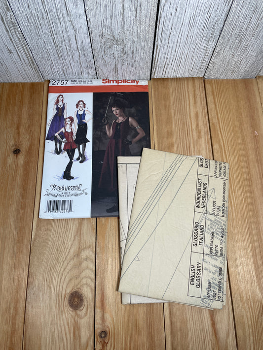 Simplicity 2757 Steam Punk Goth Bodice with Skirt in Three Lengths Size 6-22 Pattern UNCUT FF Halloween Costume