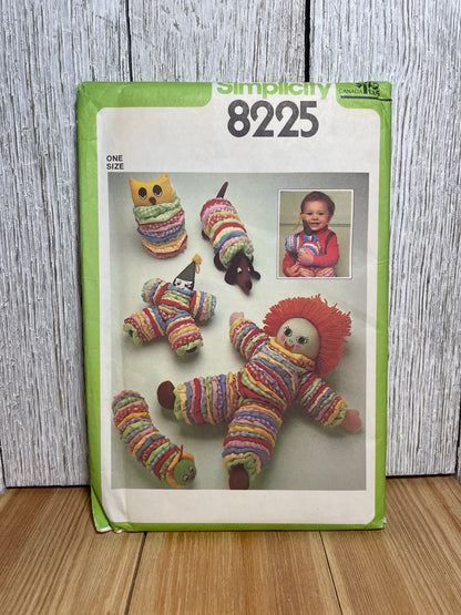 Simplicity 8225 Soft Plush Childs Toy Doll, Owl, Dog, Caterpillar, Clown Pattern UNCUT FF
