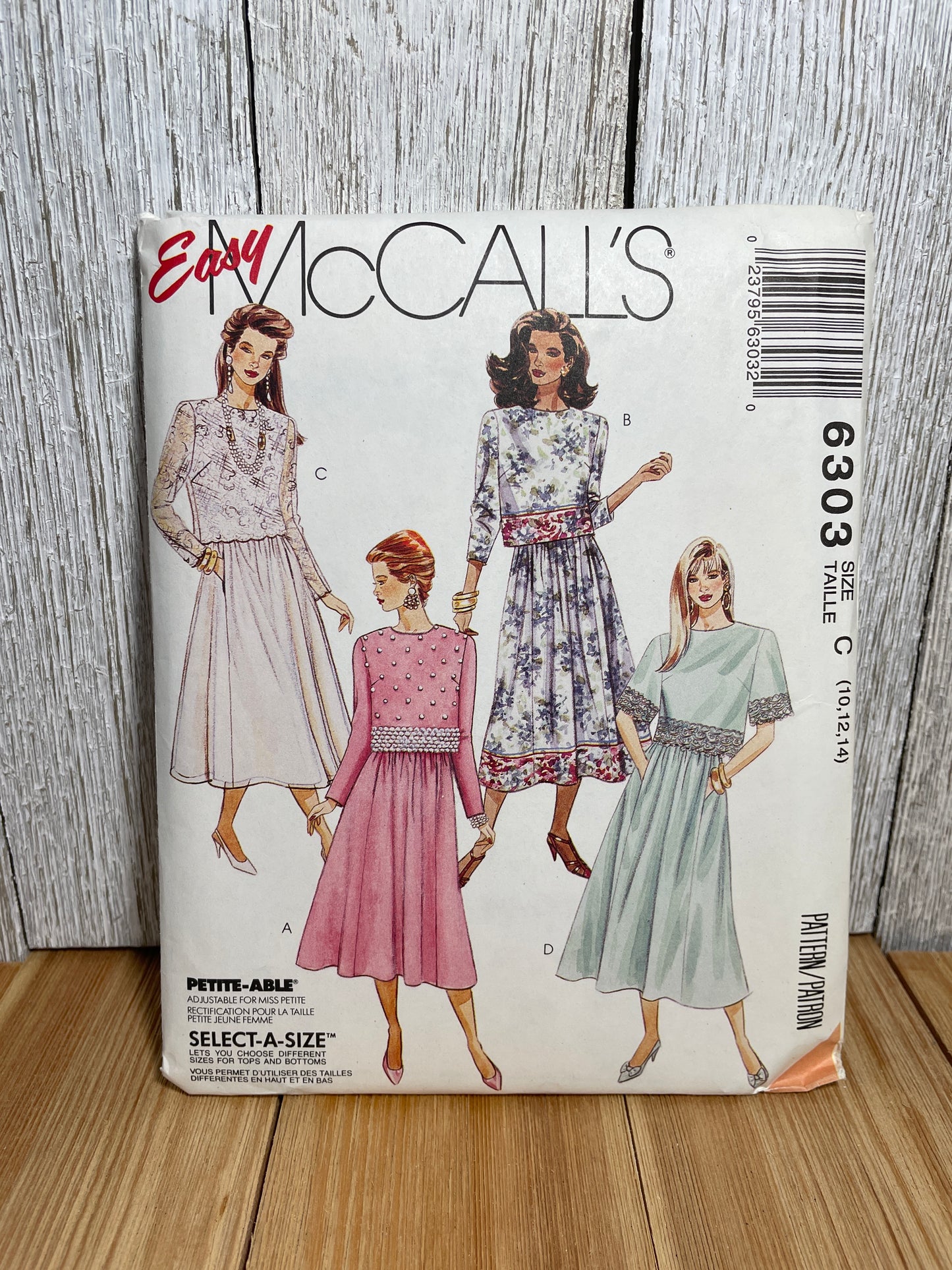 McCall's 6303 Two Pices Dress Pull Over Top with Shoulder Pads Gathered Skirt Size 10-14 Pattern Uncut FF
